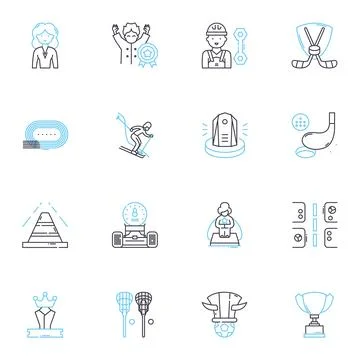 Conqueror linear icons set. Victorious, Dominant, Leader, Conquering, Mighty Stock Illustration
