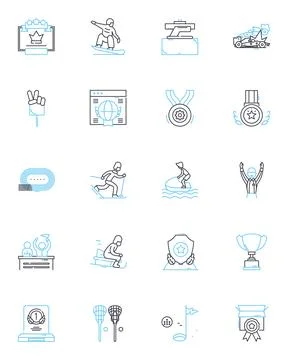 Conqueror linear icons set. Victory, Dominion, Triumph, Conquest, Power Stock Illustration