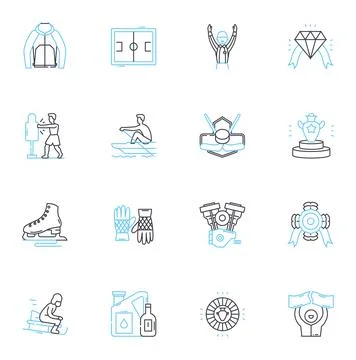 Conqueror linear icons set. Victory, Dominion, Triumph, Conquest, Power Stock Illustration