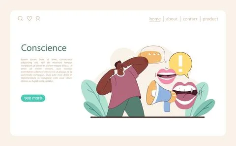 Conscience concept. Individual facing a call to conscience, represented by Stock Illustration
