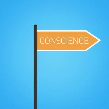 Conscience nearby, flat orange road sign Stock Illustration