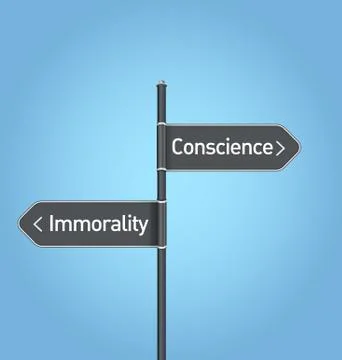 Conscience vs immorality choice road sign Stock Illustration