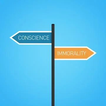 Conscience vs immorality choice road sign Stock Illustration