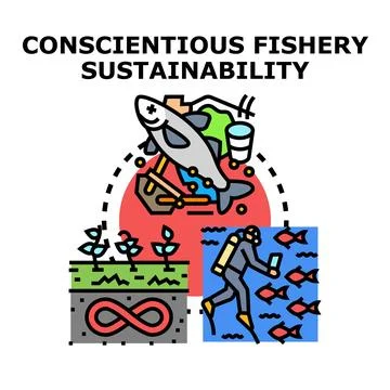 Conscientious fishery sustainability ecosystem management illustration Stock Illustration