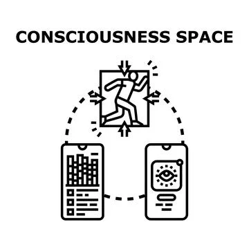 Consciousness space with person interacting digital devices Stock Illustration