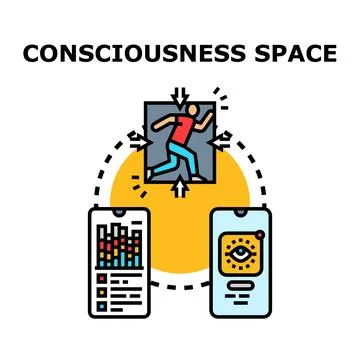 Consciousness space with person interacting digital devices Stock Illustration