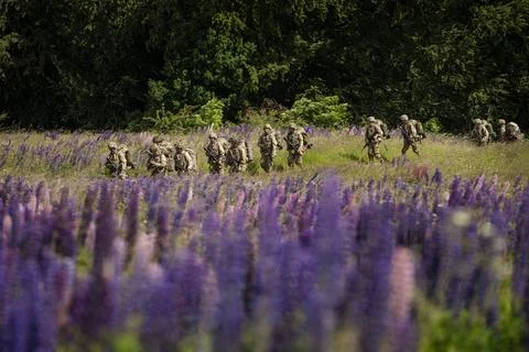 Conscripts from the Life Guards during military exercise at Danish Kulsbjerg Tra Fotos de archivo