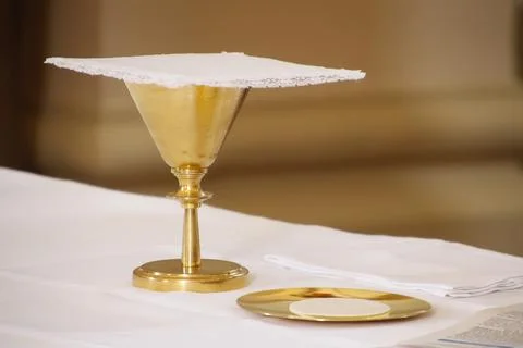 Consecration of bread and wafer wine Stock Photos
