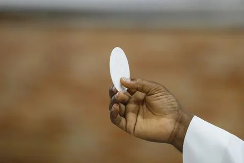 Consecration of bread and wafer wine Foto stock