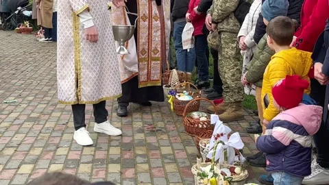 Consecration of the Easter basket Stock Footage 238634892
