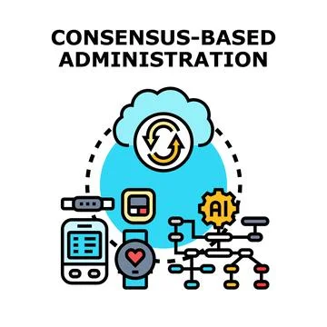 Consensus based administration concept with data synchronization and ai Stock Illustration