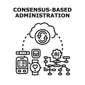 Consensus based administration concept with data synchronization and ai Stock Illustration