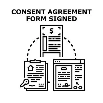 Consent agreement form signed concept vector icon Stock Illustration