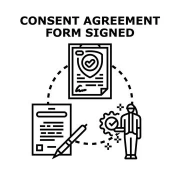Consent agreement form signing process illustration Stock Illustration