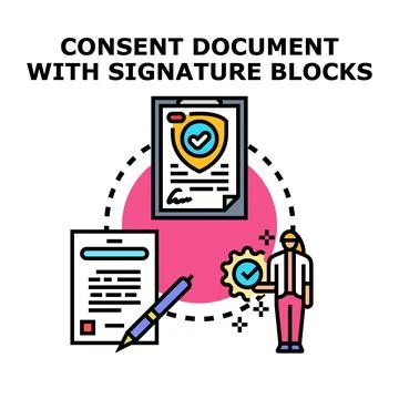 Consent document signing process with signature blocks Stockillustratie