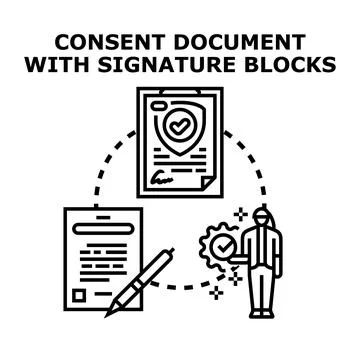Consent document signing process with signature blocks Stock Illustration