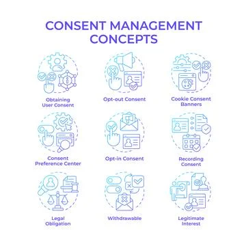 Consent management blue gradient concept icons Stock Illustration