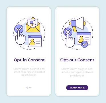 Consent models onboarding mobile app screen Stock Illustration