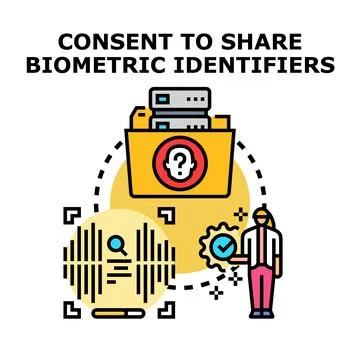 Consent to share biometric identifiers conceptual illustration Stock Illustration