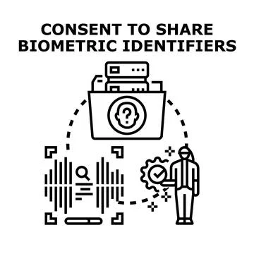 Consent to share biometric identifiers conceptual illustration Illustrazione stock