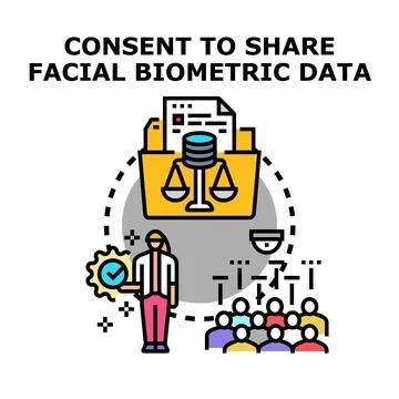 Consent to share facial biometric data concept Stock Illustration
