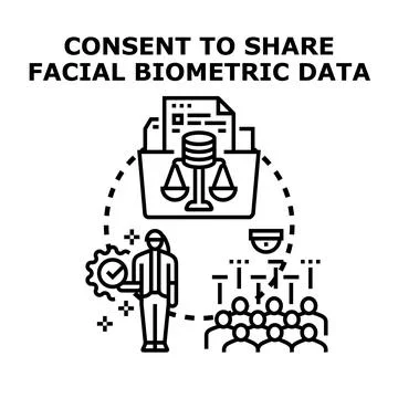 Consent to share facial biometric data concept Stock Illustration