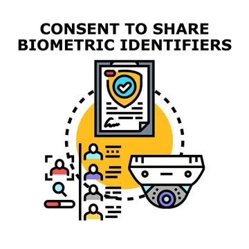 Consent sharing biometric identifiers data privacy concept Illustrazione stock
