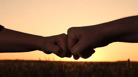 Consent trust sign at sunset. harmony of successful friendship. beat fists at Stock Footage 246846049