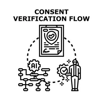 Consent verification flow processing digital data agreement Stock Illustration