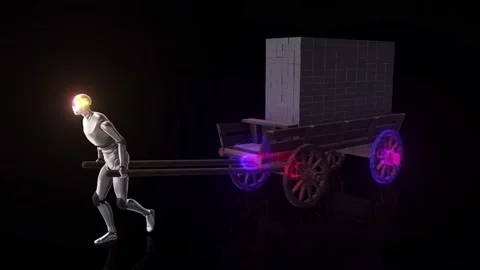 Conseptual Worker Robot Carrying Cargo in industrial working area v2 4k Stock Footage 145355262
