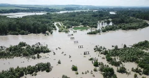 The consequence of a long and prolonged heavy rain, storm, downpour. Global Stock Footage 229192560