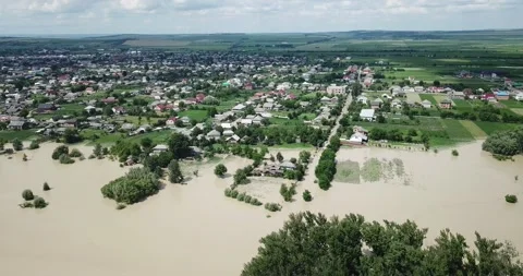 The consequence of a long and prolonged heavy rain, storm, downpour. Global Stock Footage 229192635