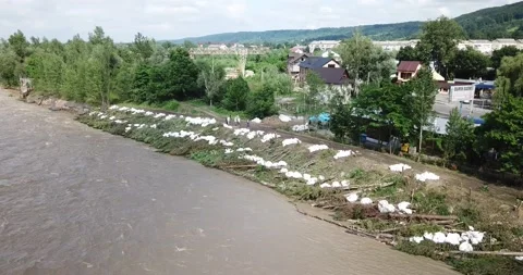 The consequence of a long and prolonged heavy rain, storm, downpour. Global Stock Footage 232229134