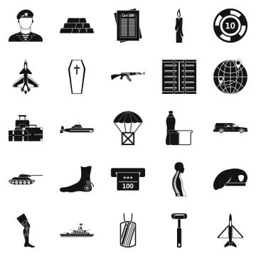 Consequence of war icons set, simple style Stock Illustration