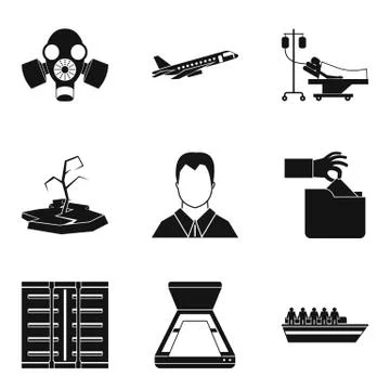 Consequence of war icons set, simple style Stock Illustration