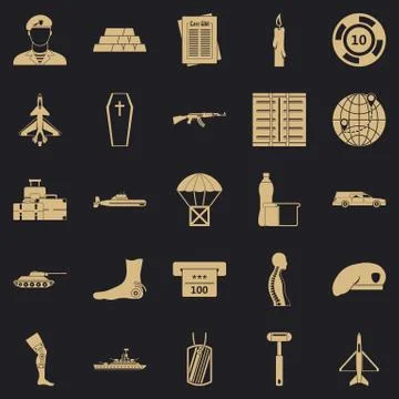 Consequence of war icons set, simple style Stock Illustration