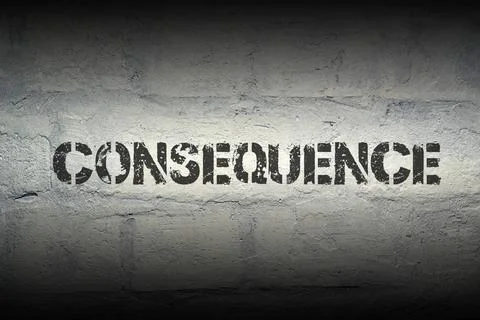 Consequence WORD GR consequence stencil print on the grunge white brick wa... Fotos de archivo