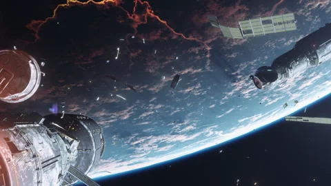The consequences of an accident on a space station against the background of  Stock Footage 283160441
