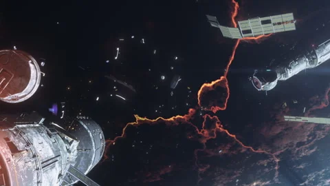 The consequences of an accident on a space station against the background of  Stock Footage 283160456