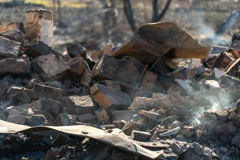 The consequences of a bomb explosion and a fire in a residential building in  Stock Photos