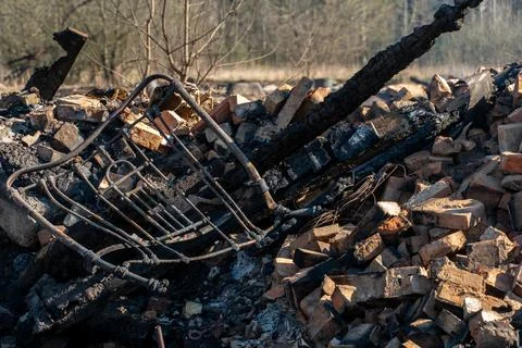 The consequences of a bomb explosion and a fire in a residential building in  Stock Photos