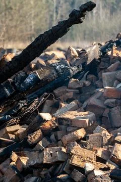 The consequences of a bomb explosion and a fire in a residential building in  Stock Photos