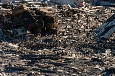 The consequences of a bomb explosion and a fire in a residential building in  Stock Photos