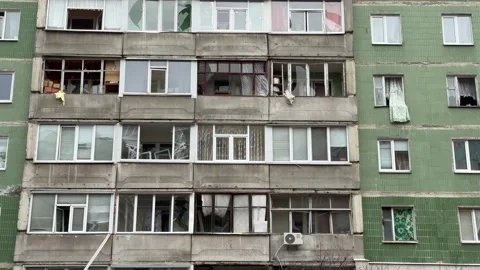 Consequences of a house explosion after a missile strike. Missile strike. Burnt Stock Footage 293682374