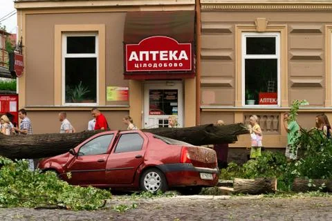 The consequences of the hurricane in Uzhgorod Stock Photos