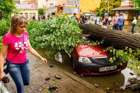 The consequences of the hurricane in Uzhgorod Stock Photos