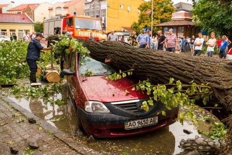 The consequences of the hurricane in Uzhgorod Stock Photos