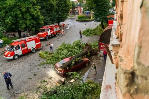 The consequences of the hurricane in Uzhgorod Stock Photos