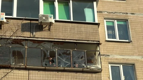 Consequences of rocket attack on the center of Ukraine. Stock Footage 229044243