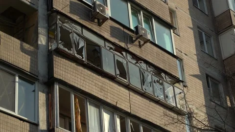 Consequences of rocket attack on the center of Ukraine. Stock Footage 229115975